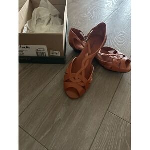 Clarks Womens 7.5 M Orange Craft 79088 Shoes Orange Comfort Leather Flat Sandals